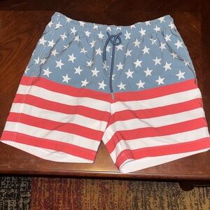 The Southern Shirt Company Blue and Red Star Stripe Swim Trunks
